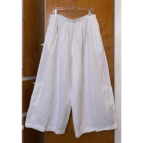 Bryn Walker White Light Linen Casbah Wide Leg Crop Pants Lagenlook Plus Size 3X - Picture 1 of 6